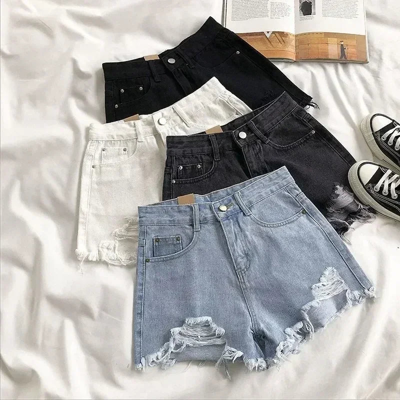 Y2K High Waist Ripped Denim Shorts