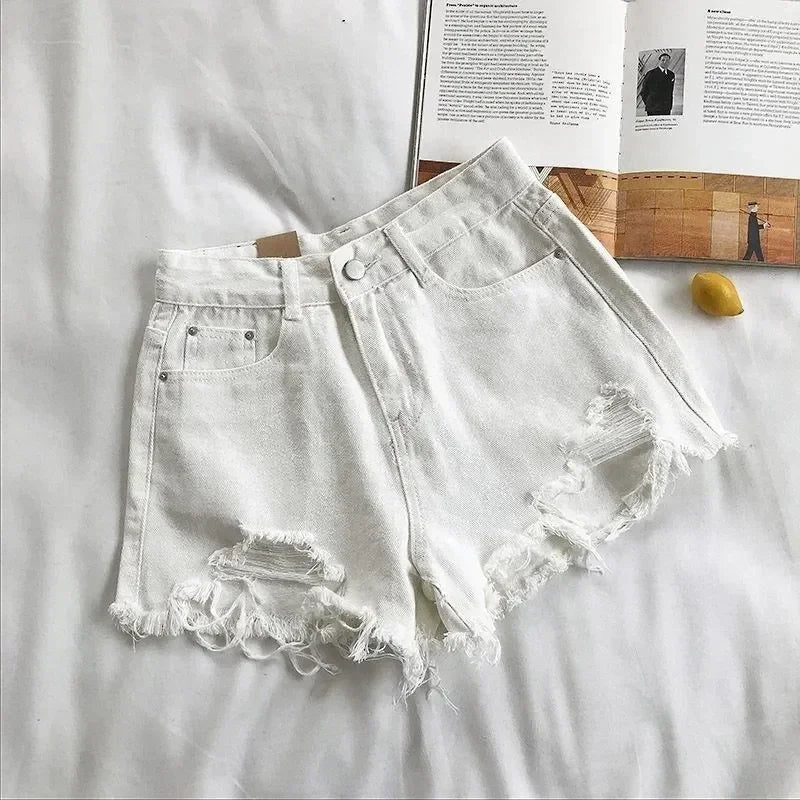 Y2K High Waist Ripped Denim Shorts