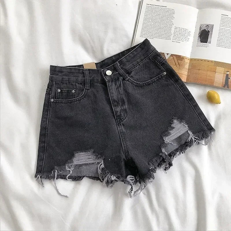 Y2K High Waist Ripped Denim Shorts
