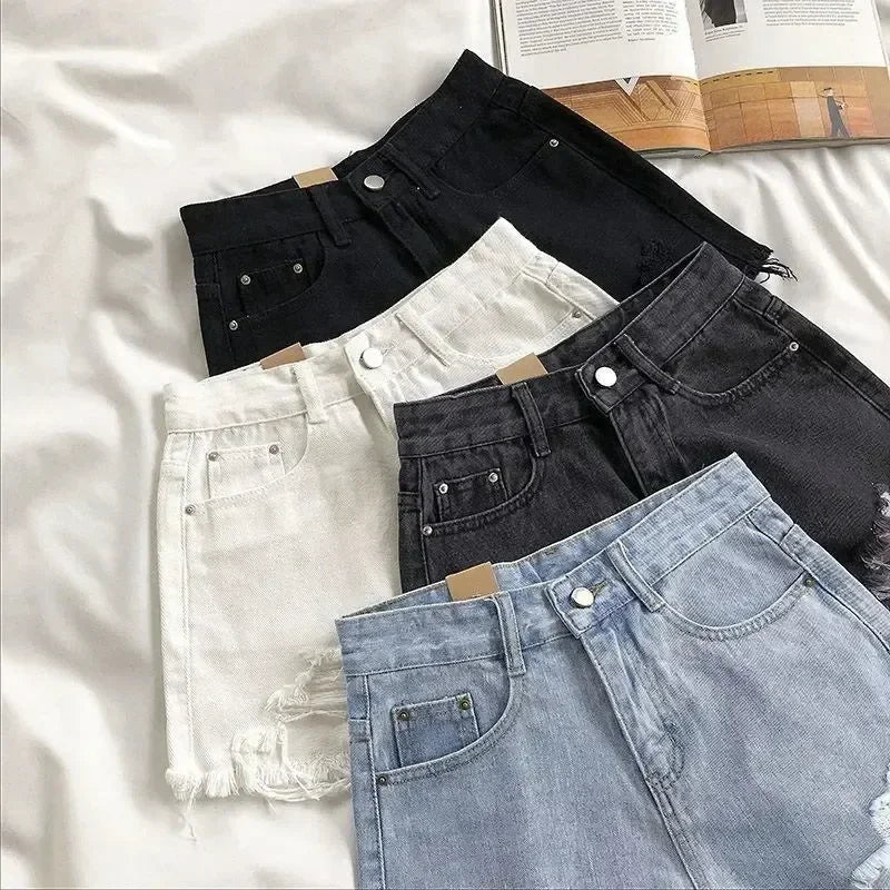 Y2K High Waist Ripped Denim Shorts