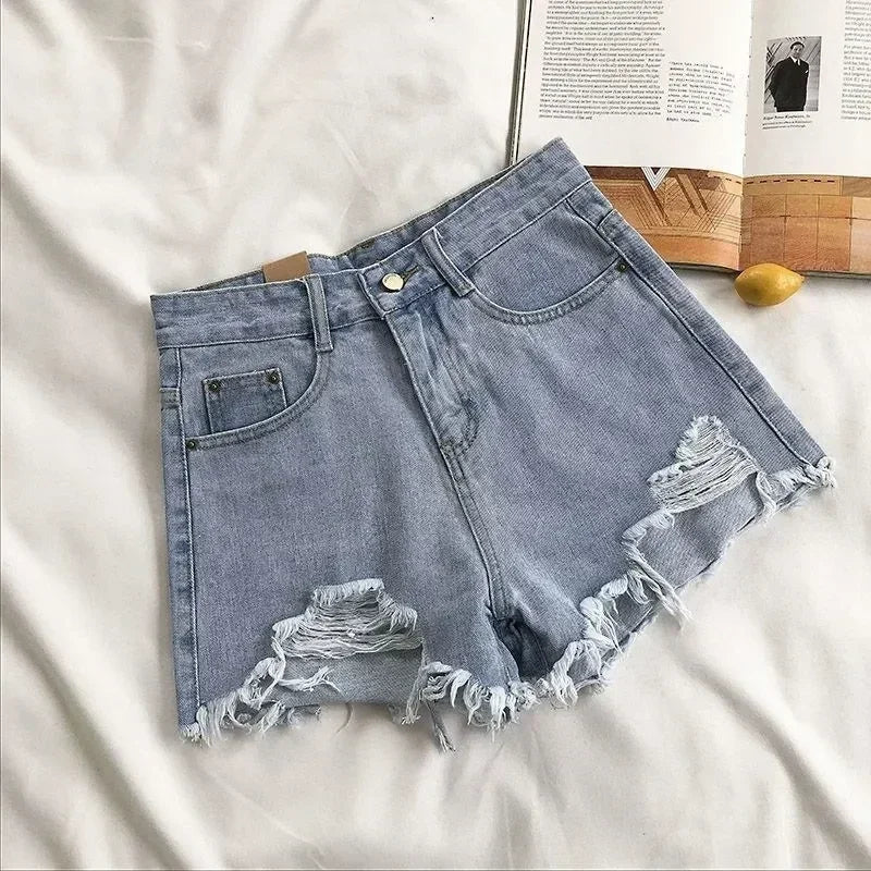 Y2K High Waist Ripped Denim Shorts
