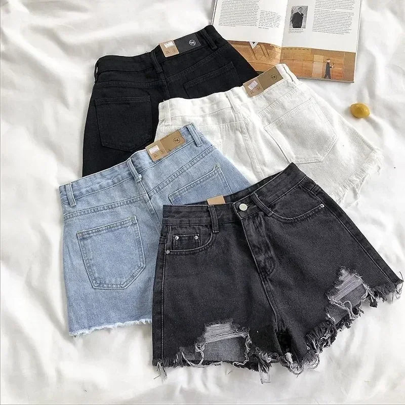 Y2K High Waist Ripped Denim Shorts