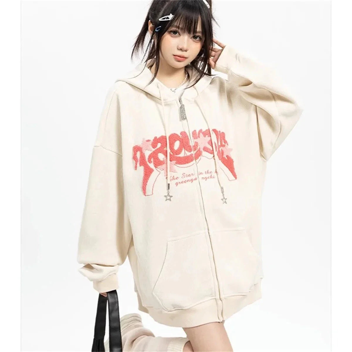 Women’s Y2K Embroidered Zip-Up Hoodie – Fashionable Autumn Long Sleeve Streetwear Top