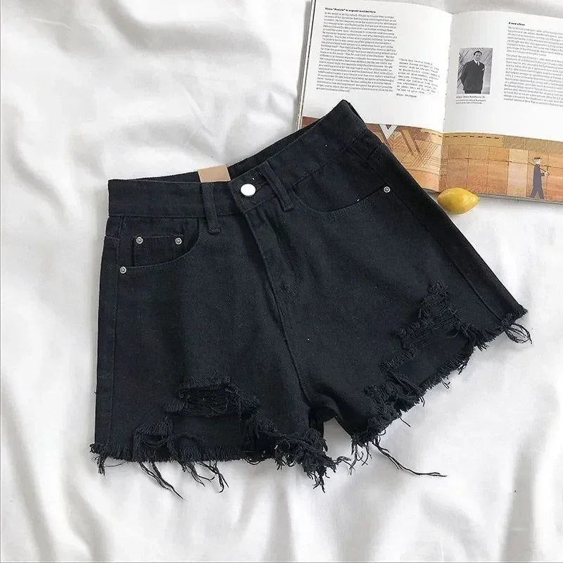 Y2K High Waist Ripped Denim Shorts